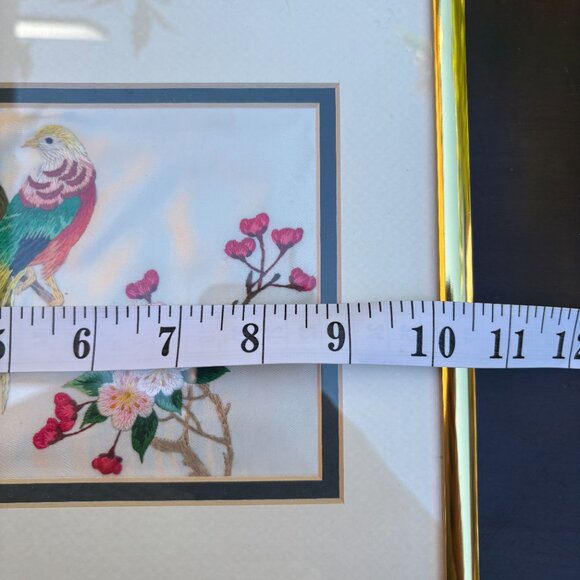 Vintage Chinese Silk Embroidery of Birds & Blossoms Framed Asian Needlework Art - Picture 12 of 16